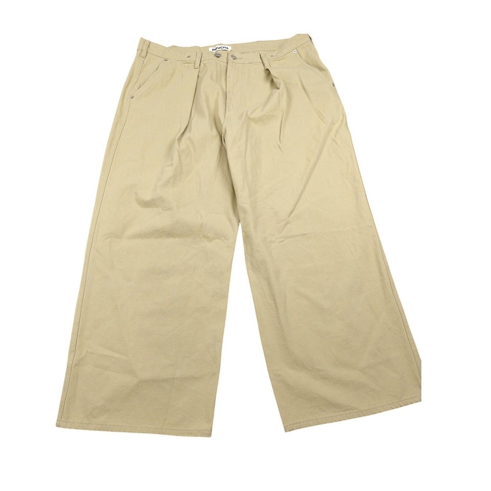 Roucha Pants Mens 42x29 Beige Wide Leg‎ Pleated Khaki Denim Relaxed Fit Casual